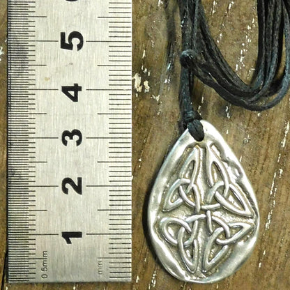 Triquetra Pendant Necklace (Drop Design), Handcast Pewter Pendant on Adjustable Waxed Cord