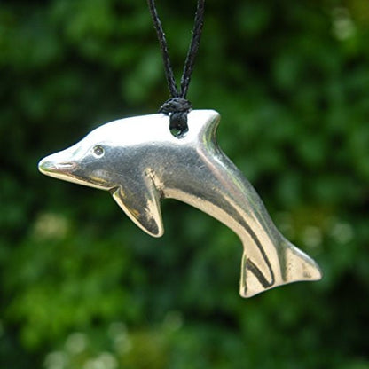 Dolphin Pendant Necklace, Handcast Pewter on Adjustable Waxed Cord
