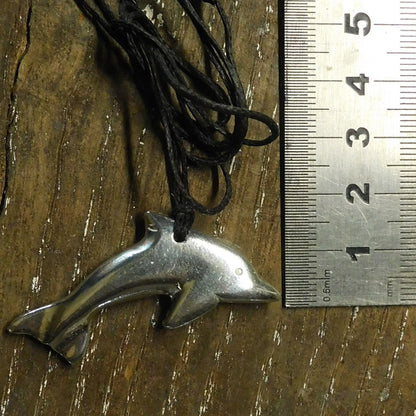 Dolphin Pendant Necklace, Handcast Pewter on Adjustable Waxed Cord