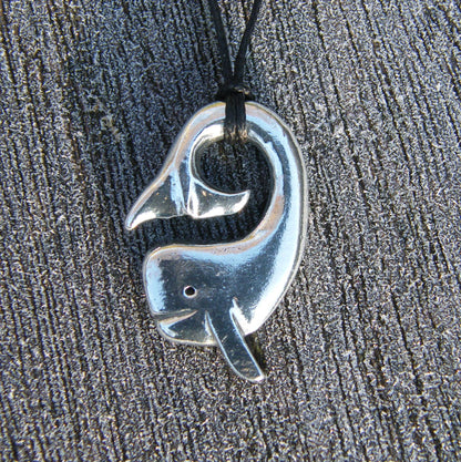 Whale Pendant Necklace, Handcast Pewter Pendant on Adjustable Waxed Cord