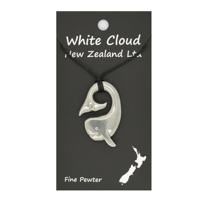 Whale Pendant Necklace, Handcast Pewter Pendant on Adjustable Waxed Cord