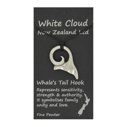 Whale Tail Pendant Necklace (Spiral Design), Handcast Pewter Pendant on Adjustable Waxed Cord