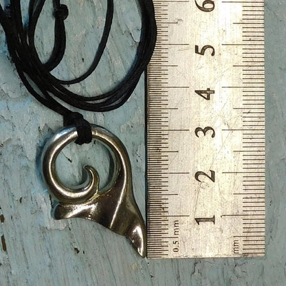Whale Tail Pendant Necklace (Spiral Design), Handcast Pewter Pendant on Adjustable Waxed Cord