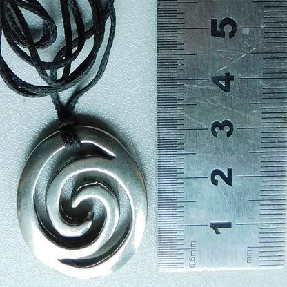 Oval Wave Pendant Necklace, Handcast Pewter on Adjustable Waxed Cord