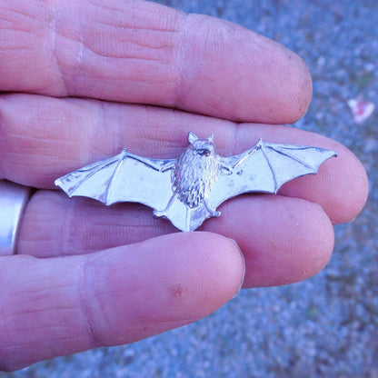 Bat Brooch, Handcast Pewter, Polished Finish