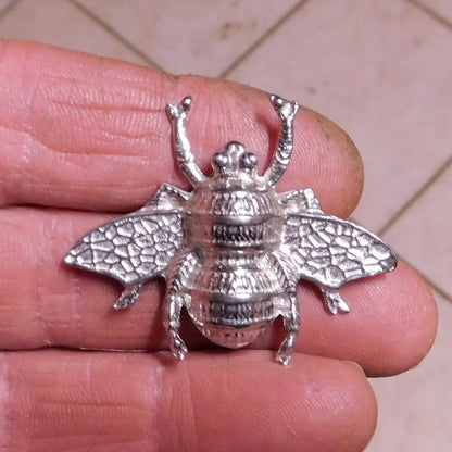 Honey Bee Brooch, Handcast Pewter, Polished Finish