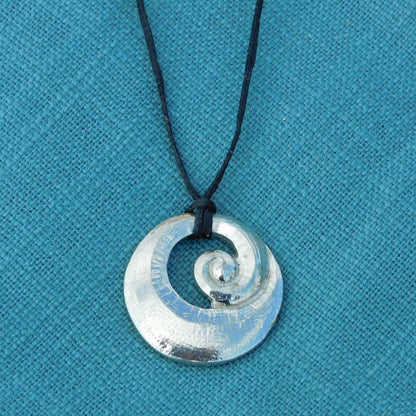 Spiral Pendant Necklace, Chunky Spiral Design, Handcast Pewter on Adjustable Waxed Cord