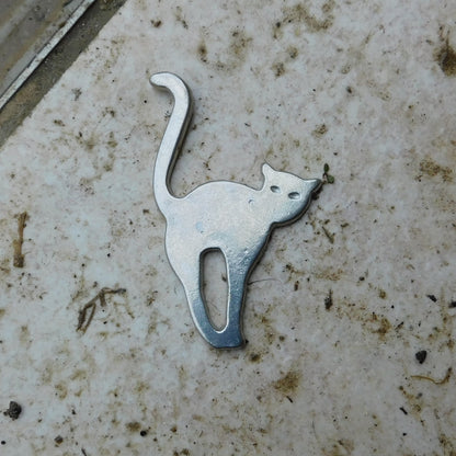 Cat Brooch, (Stretching Design), Handcast Pewter, Polished Finish