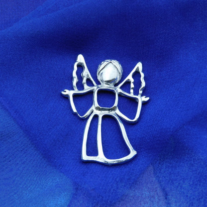 Angel Brooch (Open Design), Handcast Pewter, Polished Finish