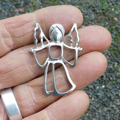 Angel Brooch (Open Design), Handcast Pewter, Polished Finish