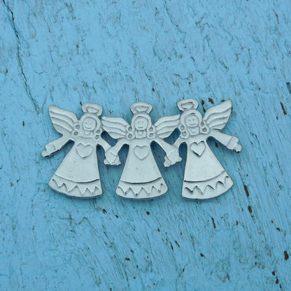 Angel Brooch (Three Angels), Handcast Pewter, Polished Finish
