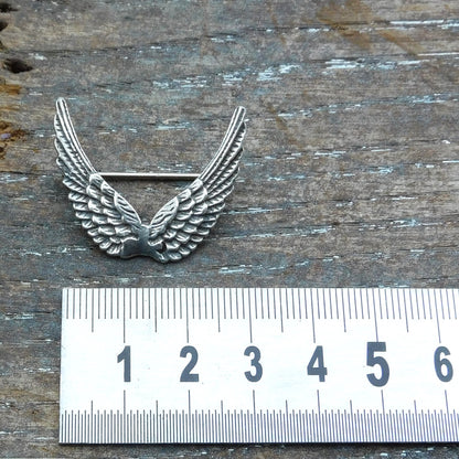 Angel Wings Brooch, Handcast Pewter, Polished Finish
