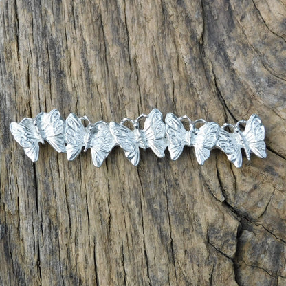 Butterfly Brooch (Five Butterflies Line Design), Handcast Pewter Brooch, Polished Finish