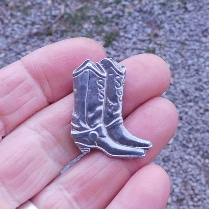 Cowboy Boots Brooch, Handcast Pewter, Polished Finish