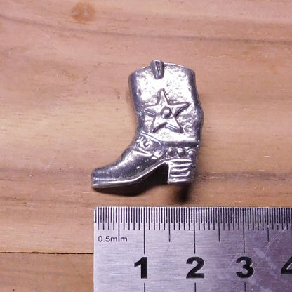 Cowboy Boot Brooch, Handcast Pewter, Polished Finish