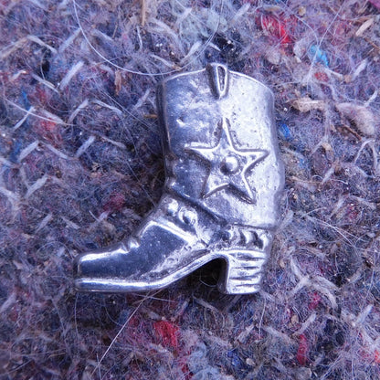 Cowboy Boot Brooch, Handcast Pewter, Polished Finish