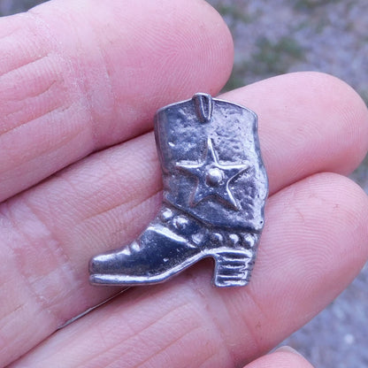 Cowboy Boot Brooch, Handcast Pewter, Polished Finish