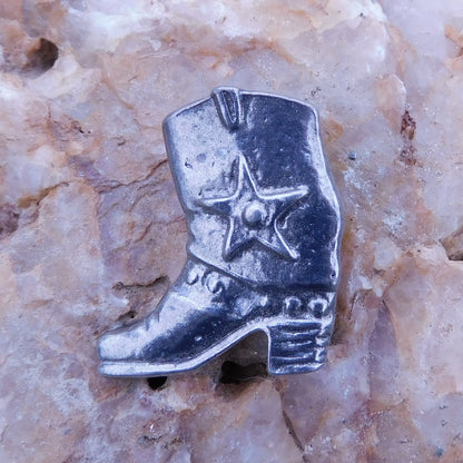 Cowboy Boot Brooch, Handcast Pewter, Polished Finish