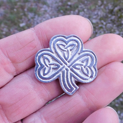 Celtic Shamrock Brooch, Handcast Pewter, Polished Finish Sturt