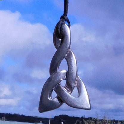 Triquetra Pendant Necklace (Triangular Design), Handcast Pewter Pendant on Adjustable Waxed Cord