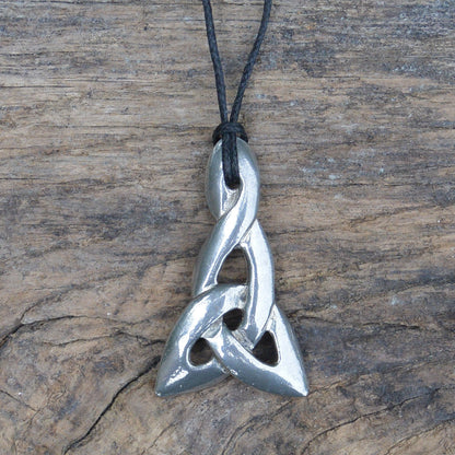 Triquetra Pendant Necklace (Triangular Design), Handcast Pewter Pendant on Adjustable Waxed Cord