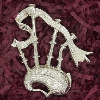 Bagpipes Brooch, Handcast Pewter, Polished Finish