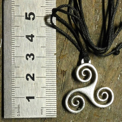 Triskele Pendant Necklace (Open Spiral Design), Handcast Pewter Pendant on Adjustable Waxed Cord