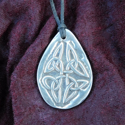 Triquetra Pendant Necklace (Drop Design), Handcast Pewter Pendant on Adjustable Waxed Cord