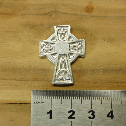 Celtic Cross Brooch (Trinity Knot, Small), Handcast Pewter, Polished Finish