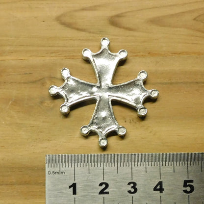 Occitan Cross Brooch, Handcast Pewter, Polished Finish