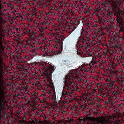 Flying Duck Brooch, Handcast Pewter Brooch, Polished Finish
