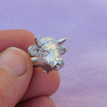 Bull Head Cufflinks, Handcast Pewter Cufflinks, Polished Finish