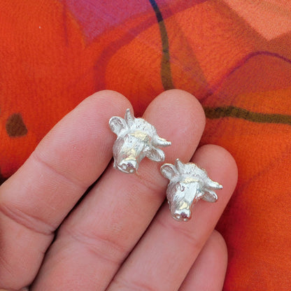 Bull Head Cufflinks, Handcast Pewter Cufflinks, Polished Finish
