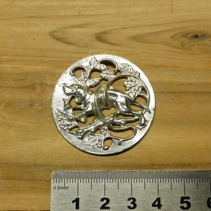 Dog Brooch (Hound in Brambles Design), Handcast Pewter Brooch, Polished Finish