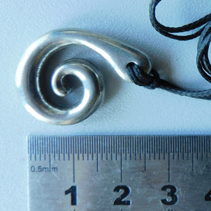 Koru Spiral Pendant Necklace, Smaller Design, Handcast Pewter on Adjustable Waxed Cord