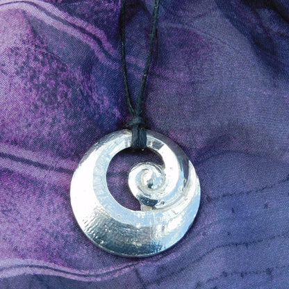 Spiral Pendant Necklace, Chunky Spiral Design, Handcast Pewter on Adjustable Waxed Cord