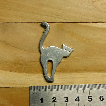 Cat Brooch, (Stretching Design), Handcast Pewter, Polished Finish
