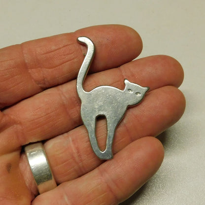 Cat Brooch, (Stretching Design), Handcast Pewter, Polished Finish