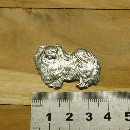 Pekingese Dog Brooch, Handcast Pewter, Polished Finish