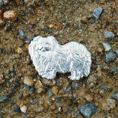 Pekingese Dog Brooch, Handcast Pewter, Polished Finish