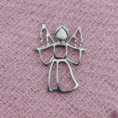Angel Brooch (Open Design), Handcast Pewter, Polished Finish