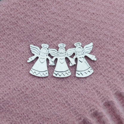 Angel Brooch (Three Angels), Handcast Pewter, Polished Finish