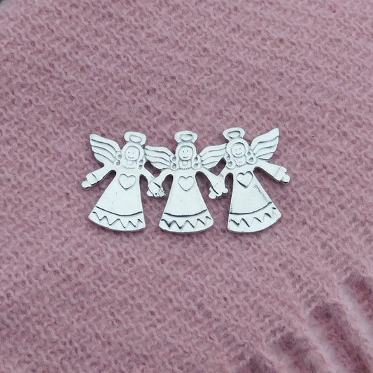 Angel Brooch (Three Angels), Handcast Pewter, Polished Finish