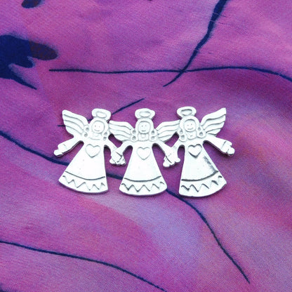 Angel Brooch (Three Angels), Handcast Pewter, Polished Finish