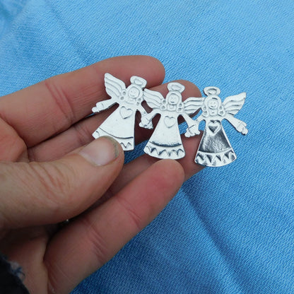 Angel Brooch (Three Angels), Handcast Pewter, Polished Finish