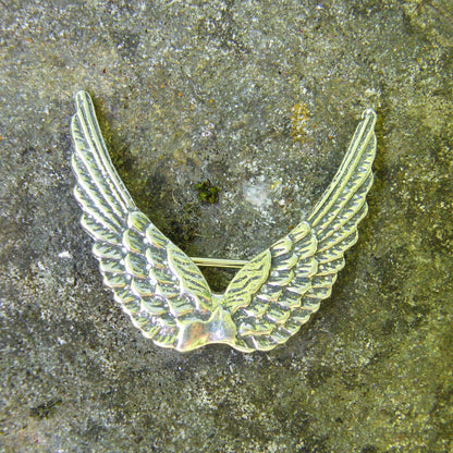 Angel Wings Brooch, Handcast Pewter, Polished Finish