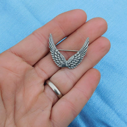 Angel Wings Brooch, Handcast Pewter, Polished Finish