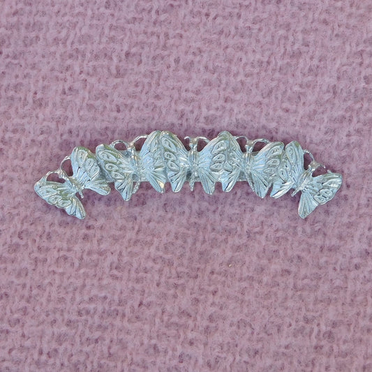 Butterfly Brooch (Five Butterflies Curved Design), Handcast Pewter Brooch, Polished Finish
