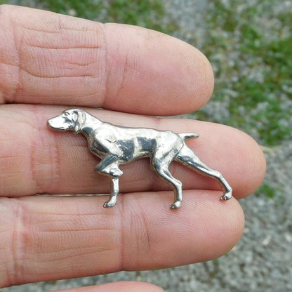 Pointer Dog Brooch, Handcast Pewter, Polished Finish