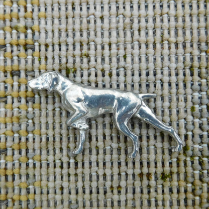 Pointer Dog Brooch, Handcast Pewter, Polished Finish